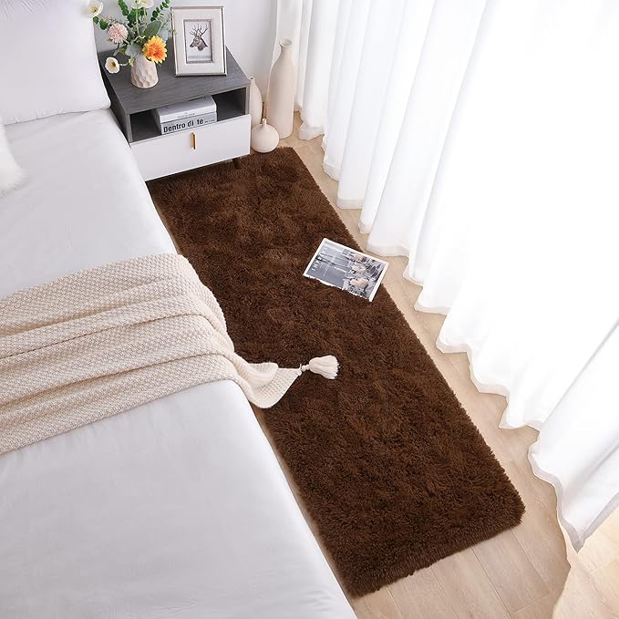 Chicrug Soft Runner Rug for Bedroom Living Room Plush Fluffy Rug 2x6 Feet, Shag Furry Runner Rug Carpet Non Shedding for Nursery Children Kids Girls Room Home Decorative, Brown