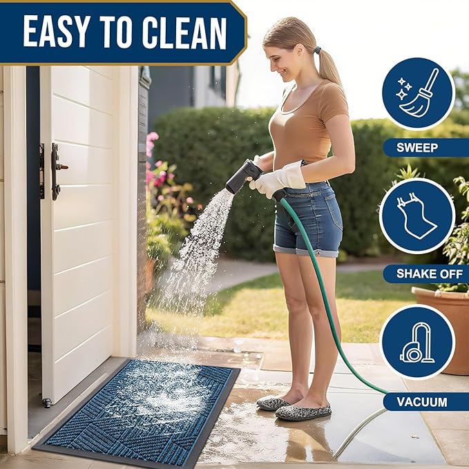 Smiry Front Door Mat Outside Entrance, Heavy Duty Sturdy Natural Rubber Doormat, Trap Dirt and Moisture, Easy Clean Low Profile Welcome Floor Mats for Indoor Outdoor Entry, 35X23 Inch, Mixed Blue