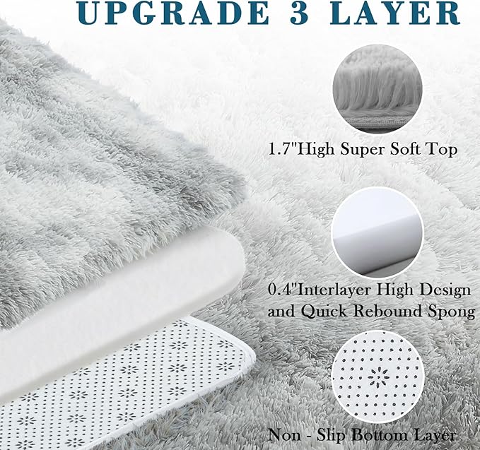 Super Soft Shaggy Area Rugs for Bedroom 4x6 Feet, Shaggy Plush Living Room Shag Furry Floor Rugs, Non-Shedding Indoor Rugs for Living Room Decor(4 x 6, Light Grey Tie-Dyed)