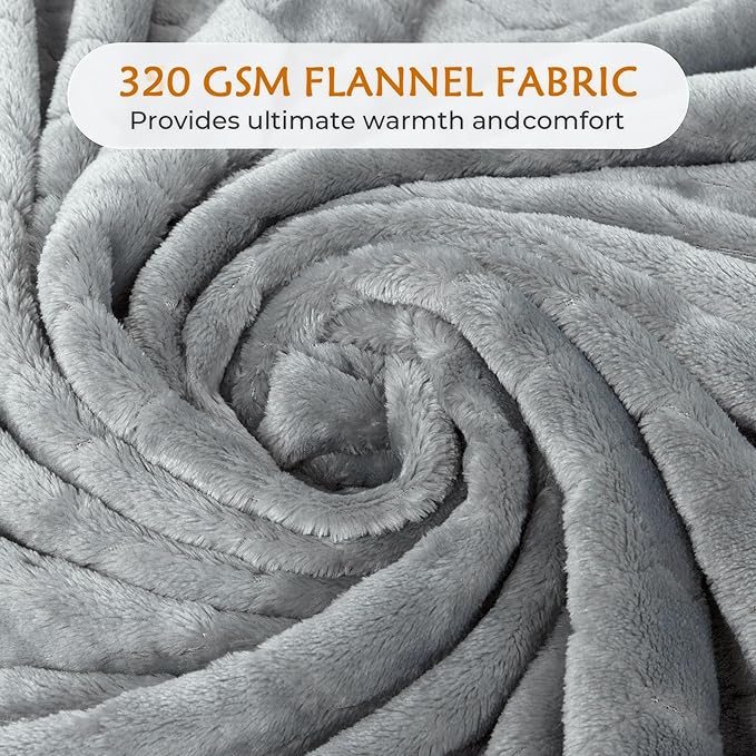 TOONOW Fleece Bed Blanket King Size 90x108 inches, Super Soft Fluffy Fuzzy Plush Blanket Geometric Pattern Cozy Microfiber Flannel Blankets for Couch, Bed, Sofa, Light Grey