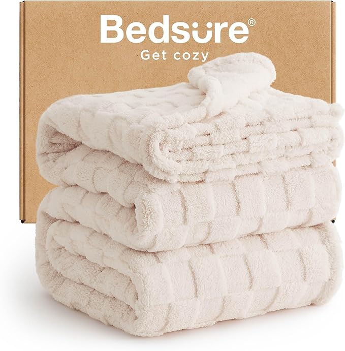 Bedsure GentleSoft Blankets Queen Size for Bed - Super Soft Cozy Blanket for Kids Girls, Large Fuzzy Fleece Throw for Bedroom Decor, Cream, 90x90 Inches