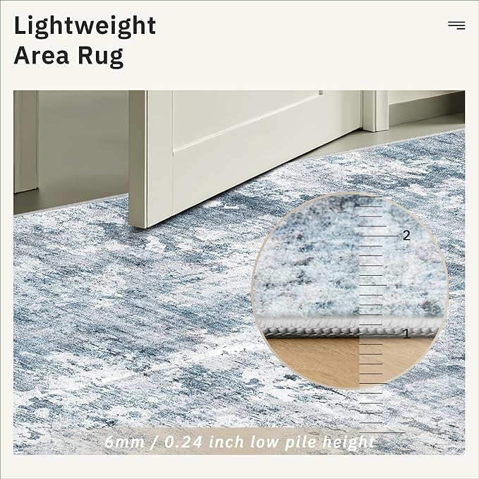 Abstract Rug 8x10 Large Living Room Rugs Neutral Modern Washable Area Rugs for Bedroom Dining Room Non-Slip Stain Resistant Foldable Thin Blue