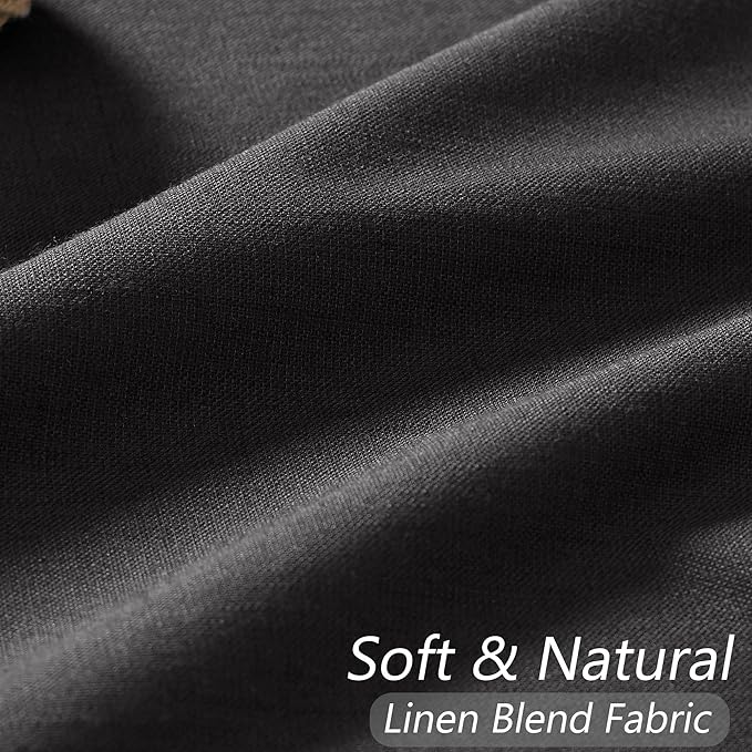 Guken Black 100% Blackout Linen Curtains 72 Inch Length 2 Panels Set for Living Room Bedroom Back Tab Thermal Insulated 100% Black Out Drapes Room Darkening Window Curtains 72 Inches Long