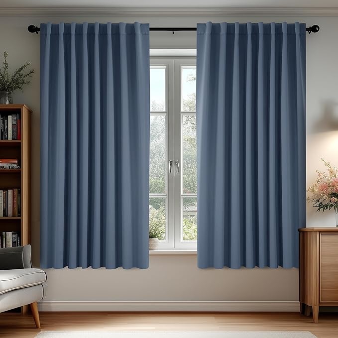 Deconovo Blackout Curtains, Thermal Insulated, W70 x L63 2 Panels, Back Tab, Machine Washable, Room-Darkening Drapes for Bedroom/Living Room Stone Blue