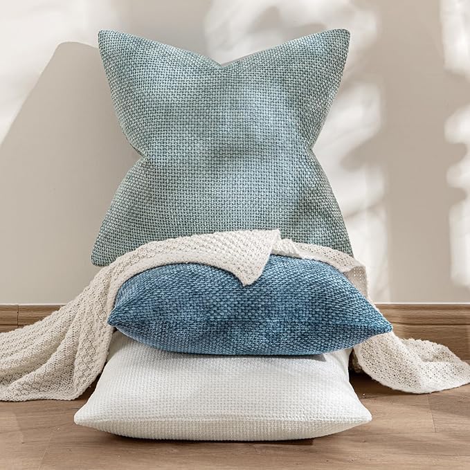MIULEE Pack of 2 Couch Throw Pillow Covers 20x20 Inch Coastal Blue Modern Boho Accent Decorative Pillow Covers Soft Chenille Farmhouse Cushion Covers for Home Decor Bed Sofa Living Room