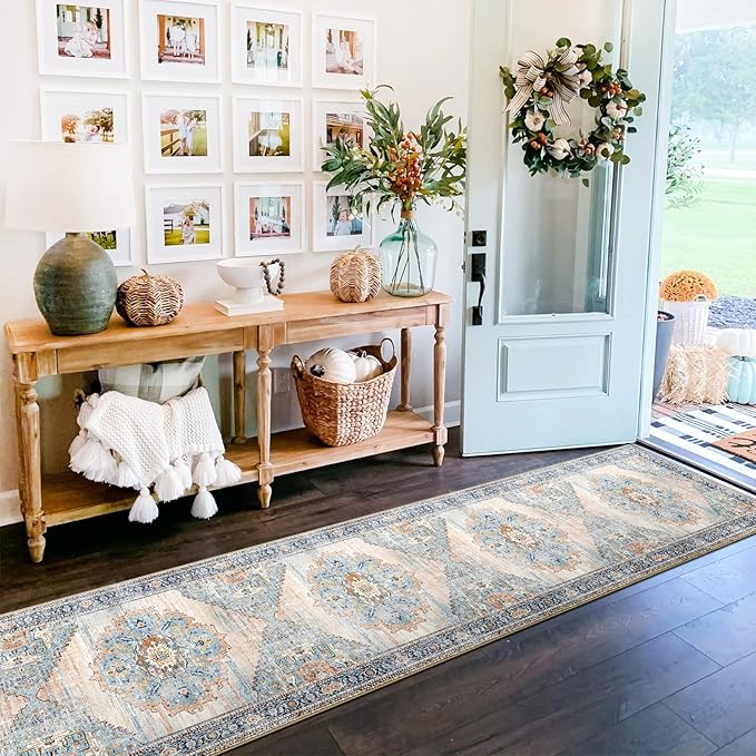 TOPRUUG Washable Runner Rug 2x12 - Hallway Runner Rug Kitchen Rugs and Mats Non Skid Washable Waterproof Carpet Runner for Living Room Bedroom Bathroom (Blue, 2X12)