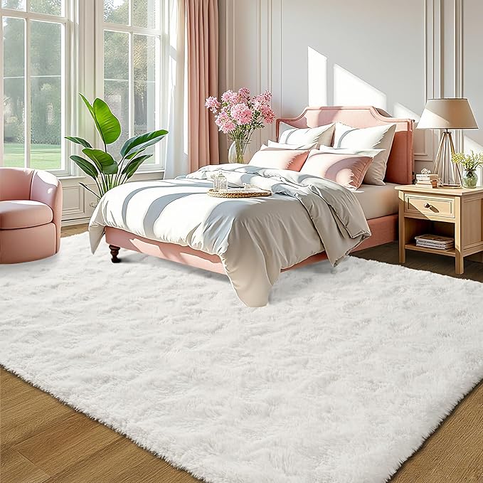 LOCHAS Ultra Soft Indoor Modern Area Rugs Fluffy Living Room Carpets for Children Bedroom Home Decor Nursery Rug 8 x10 Feet, Cream