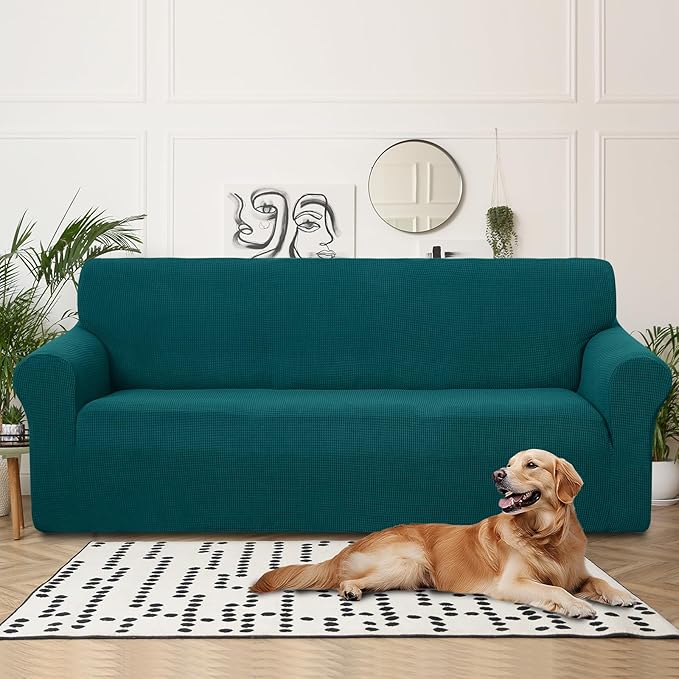 U-NICE HOME 4 Seater Stretch Couch Cover Sofa Cover Washable Sofa Slipcover Furniture Protector for 3 Cushion Couch Sofa Pet Friendly, Blue