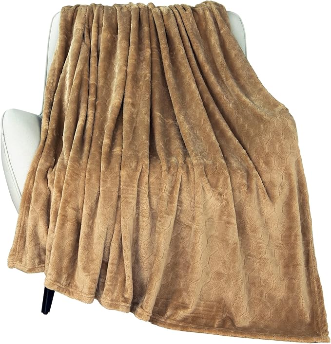 TOONOW Fleece Blanket Super Soft Cozy Throw Blanket 50" x 60", Lightweight Fuzzy Comfy Textured Flannel Blanket Warm Plush Throw Blankets for Couch, Sofa, Bed, Camel