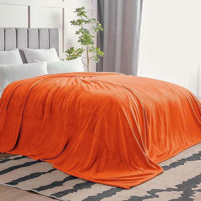 BEDELITE Big Fleece Blanket - 120" x 120" (10' x 10'), Super Soft Fluffy Fuzzy Oversized King Blanket for Bed, Couch, Sofa, Camping, Fits Whole Family, Orange