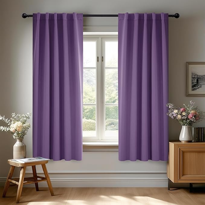 Deconovo Short Blackout Curtains for Small Windows Thermal Insulated Rod Pocket and Back Tab Curtains 42Wx45L Inch Purple Grape 2 Panels