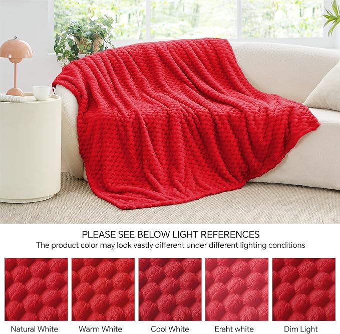 BEDELITE Fleece Throw Blanket for Couch & Bed - 3D Jacquard Decorative Red Blanket, Super Soft and Cozy Warm Fuzzy Blanket All Seasons Suitable, 50x60Inches