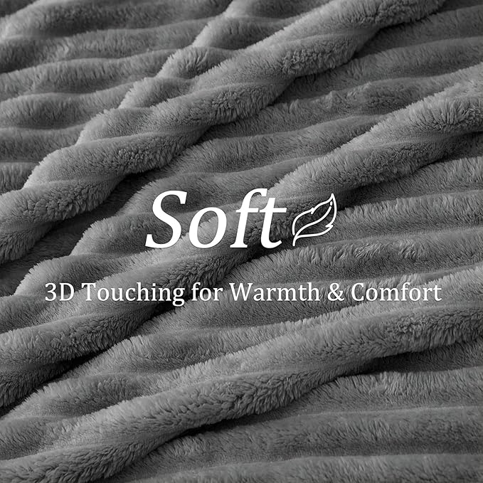 BEDELITE King Size Blanket for Bed, 300GSM Soft & Warm Fleece Blanket, Decorative and Giftable Striped Grey Blankets for Women, Men, 108"x90"