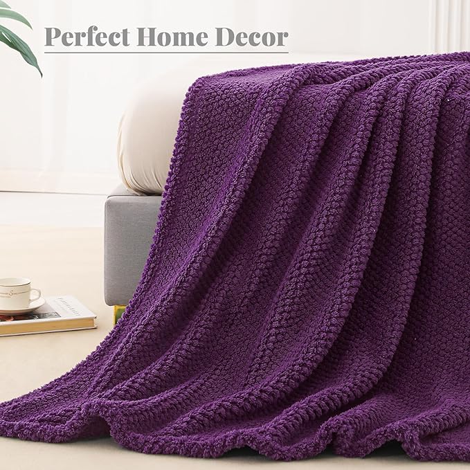 Whale Flotilla Twin Size Fuzzy Fleece Blanket for Bed, 60x80 Inch Fluffy Warm Soft Jacquard Blankets for All Season, Lightweight and Cozy, Purple