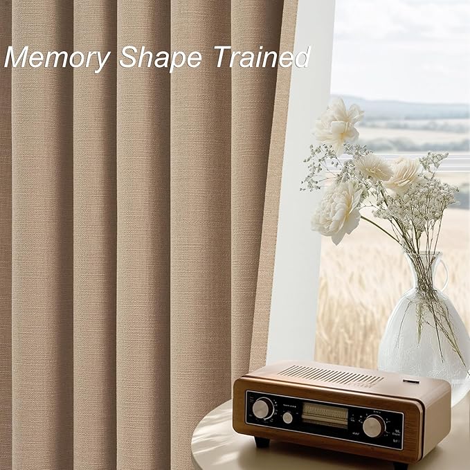 Topfinel Blackout Linen Blend Curtains 84 inch Long 2 Panels,Back Tab with Hooks,Light Blocking Thermal Insulated Draperies Modern Farmhouse Textured Curtains for Living Room Dining Room,Tan Camel