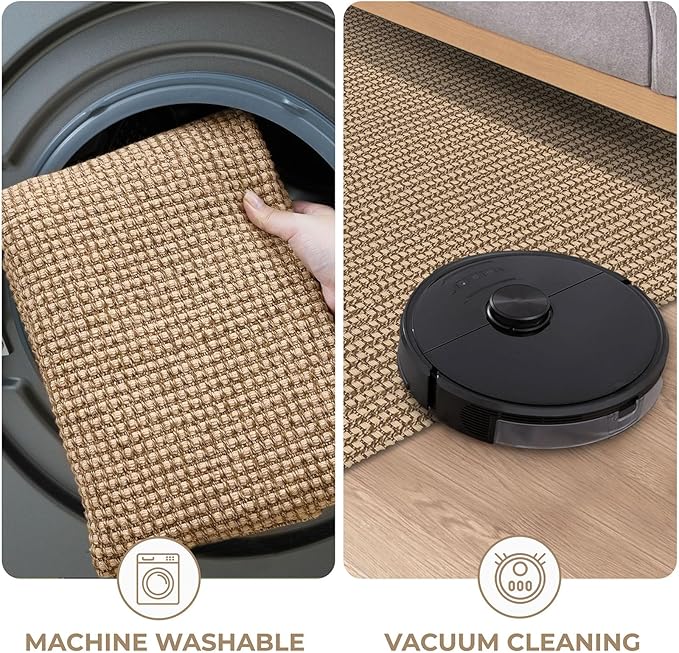 KOZYFLY Extra Long Runners for Hallways 2.6x16 ft Washable Kitchen Runner Non Slip Rubber Backed Hallway Rug Cotton Entryway Runner Rug Floor Carpet for Indoor Hall, Kitchen, Stair, Tan/Orange/Brown