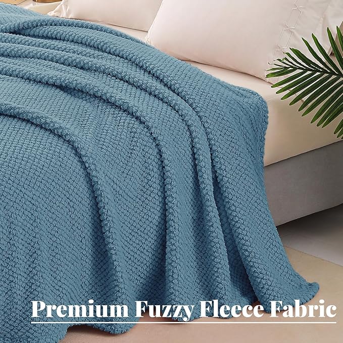 Whale Flotilla Twin Size Fuzzy Fleece Blanket, Fluffy Warm Soft Jacquard Bed Blankets for All Season, Lightweight and Cozy, 60x80 Inch, Slate Blue