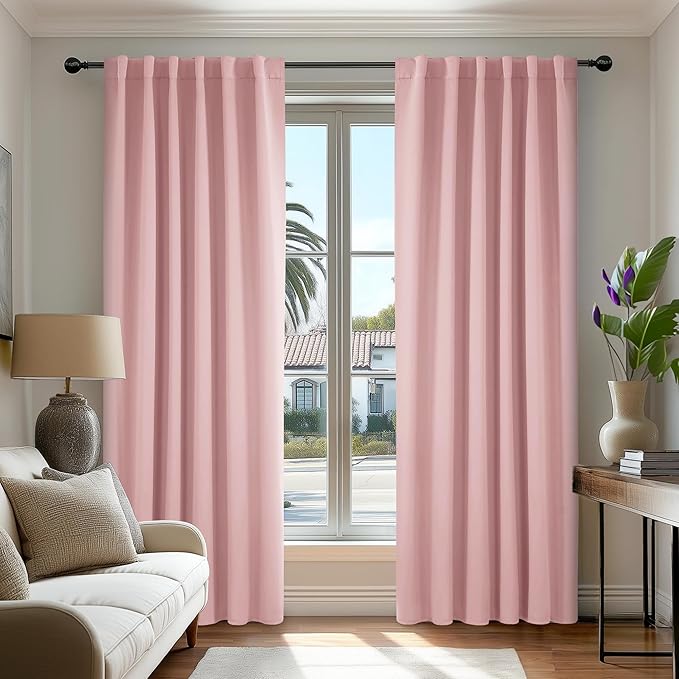 Deconovo Room Darkening Curtains Solid Back Tab and Rod Pocket Curtains Thermal Insulated Blackout Curtains for Office 52Wx95L Inch Coral Pink Set of 2