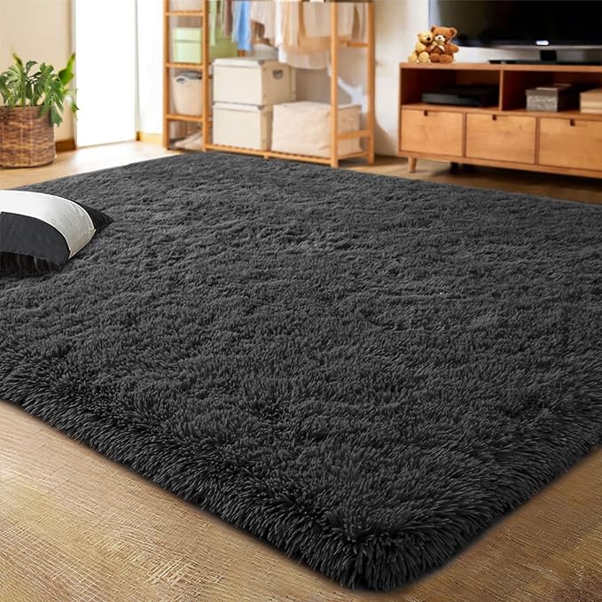 LOCHAS Ultra Soft Indoor Modern Area Rugs Fluffy Living Room Carpets for Children Bedroom Home Decor Nursery Rug 5.3x7.5 Feet, Dark Grey