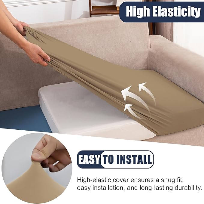 Patio Stretch Cushion Covers, Chair Cushion Covers& Sofa Replacement Slipcovers for Patio Furniture Cushion Covers, Washable Reusable Furniture Protector (4, Khaki)