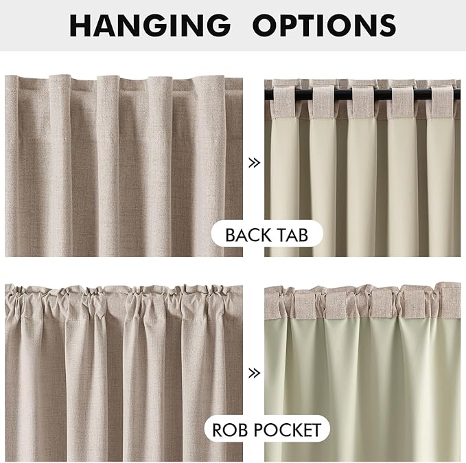 MIULEE 100% Blackout Linen Curtains for Bedroom, Beige Solid Luxury Decor Thermal Insulation Room Darkening Drapes for Living Room Nursery Back Tab Rod Pocket 42 x 90 Inches, 2 Panels