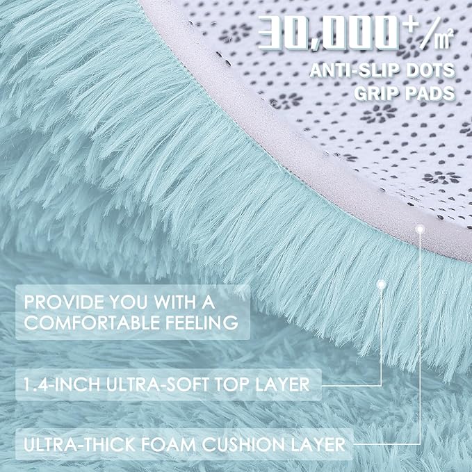 OLANLY 2x8 Machine Washable Runner Rugs for Hallway, Soft Fluffy Shaggy Bedside Rugs for Bedroom, Living Room, Indoor Floor Carpet for Kids Girls and Boys, Home Decor Aesthetic, Light Blue