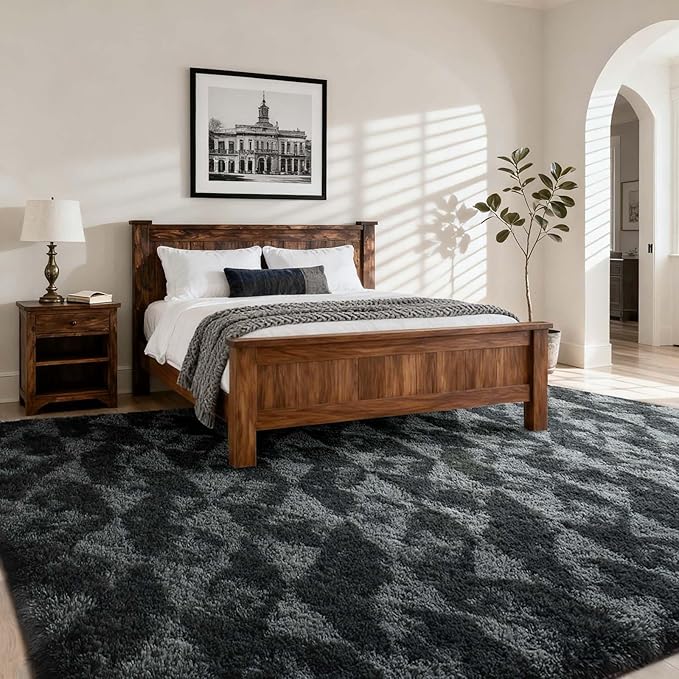 9x12 Ft Extra Large Shag Rugs for Bedroom Living Room for Men Boys, Tie Dyed Ultra Soft Fluffy Furry Area Rug for Indoor Floor, Aesthetic Carpet for Home Decor (Black Grey)
