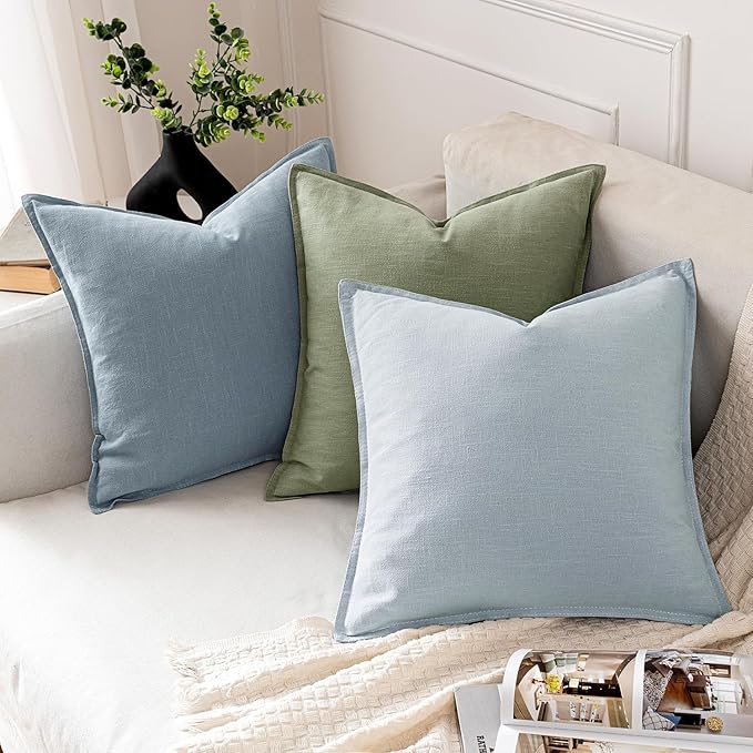 MIULEE Decorative Linen Pillow Covers 18x18 Inch Sage Green Boho Farmhouse Neutral Spring Couch Throw Pillows for Bed Pack of 2 Accent Modern Pillowcase Summer Sofa Livingroom Home Decor