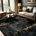 Washable Area Rugs 6'x9' Non-Slip Modern Abstract Soft for Living Room Entryway Bedroom Nursery, Print Pattern, Dark Black Gold