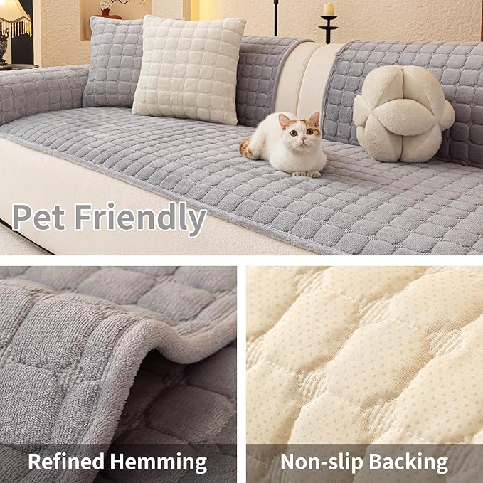 Velvet Couch Covers for Dogs, Dog Sectional Couch Covers, Pet Couchs Cover for Loveseat, Couchs Protector for Dogs, Sectional Sofa Cover for Pet Washable(1PC,Light Grey,27.6"×59")