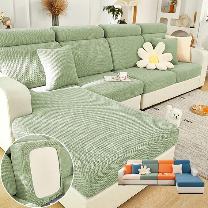 Soothing Home Sofa Covers, Sofa Hero Covers, Wear-Resistant Universal Couch Covers Washable Stretch Sectional Couch Cushion Covers (Light Green,Chaise Cover)