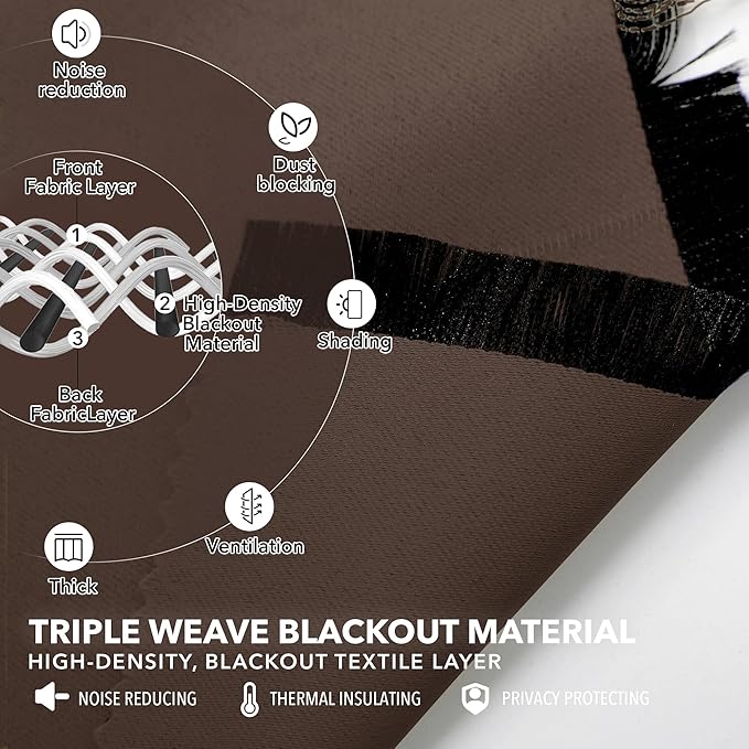 Deconovo Blackout Curtains, Thermal Insulated, W52 x L72 2 Panels, Back Tab, Machine Washable, Room-Darkening Drapes for Bedroom/Living Room Brown