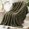 EXQ Home Fleece Throw Blanket for Couch and Bed, 3D Imitation Large Turtle Shell Jacquard Decorative Blankets, Plush Lightweight Fuzzy Flannel Blanket Suitable for All Seasons (50"×60",Moss Green)