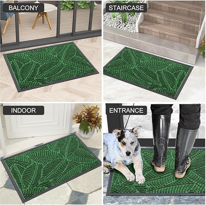 Colorxy Waterproof Doormat, Sturdy Natural Rubber Front Indoor Mat, Non Slip Low Profile Indoor Outdoor Door Mats, Stain and Fade Resistant Floor Mat, Easy Clean Patio Entrance Mat, 71''x47'', Green