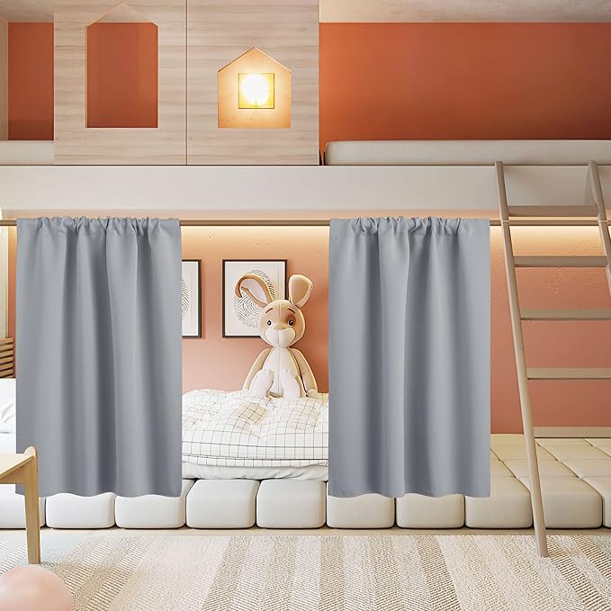 RYB HOME Half Curtain Tiers 36 inch Length, Rod Pocket Summer Heat Blocking Thermal Insulated Short Blackout Curtains for Small Window, Width 34 by Length 36, Silver Grey, 2 Panels