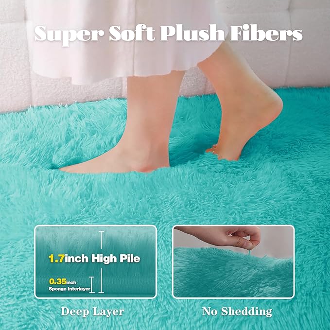 8x10 Area Rugs for Living Room: Fluffy Shag Soft Washable Rug Large Fuzzy Plush Indoor Carpet for Bedroom Nursery Playroom Kids Girls Boys Room (Teal Blue, 8'x10')