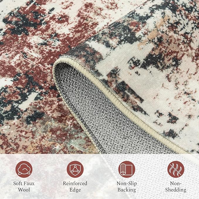 Rugflix 5x7 Area Rugs for Living Room, Washable Large Rug Stain-Resistant Low Pile, Modern Carpet for Dining Room Home Office Kid Room Nursery Bedroom, Rust