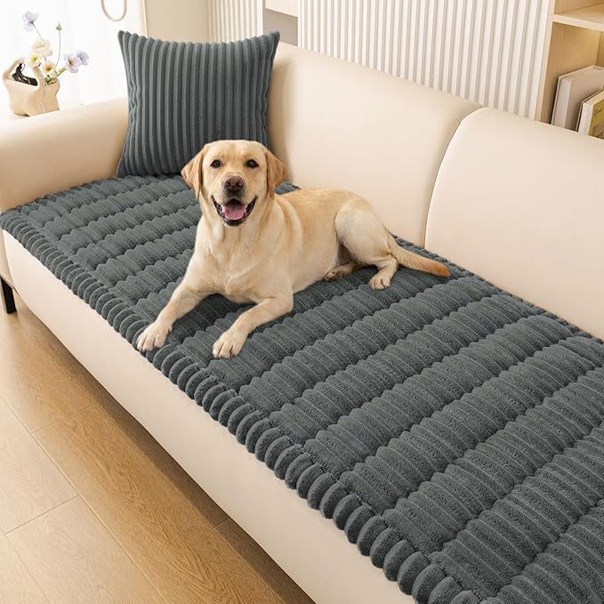 Smiry Couch Cover for Dogs Washable, Non Slip Fuzzy Pet Couch Covers for 3 Cushion Sofa Pet Friendly, Thick Soft Sofa Slipcovers Cushion Protector (Dark Grey, 27.6" x 27.6")