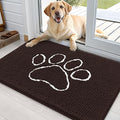 OLANLY Dog Door Mat for Muddy Paws 35x24, Paw Print Design, Absorbs Moisture and Dirt, Absorbent Non-Slip Washable Doormat, Quick Dry Chenille Mud Mat for Dogs, Entry Indoor Entryway Carpet, Brown