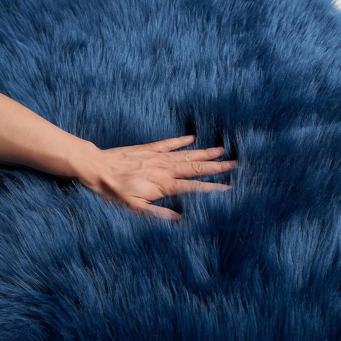EasyJoy Ultra Soft Fluffy Shaggy Area Rug Faux Fur Rug Chair Cover Seat Pad Fuzzy Area Rug for Bedroom Floor Sofa Living Room (2 x 4 ft Rectangle, Dark Blue)