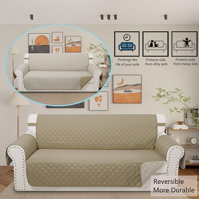 Reversible Oversized Sofa Covers Couch Cover Furniture Protector for Dogs Elastic Straps Water Resistant(XLSofa,Camel/Beige)