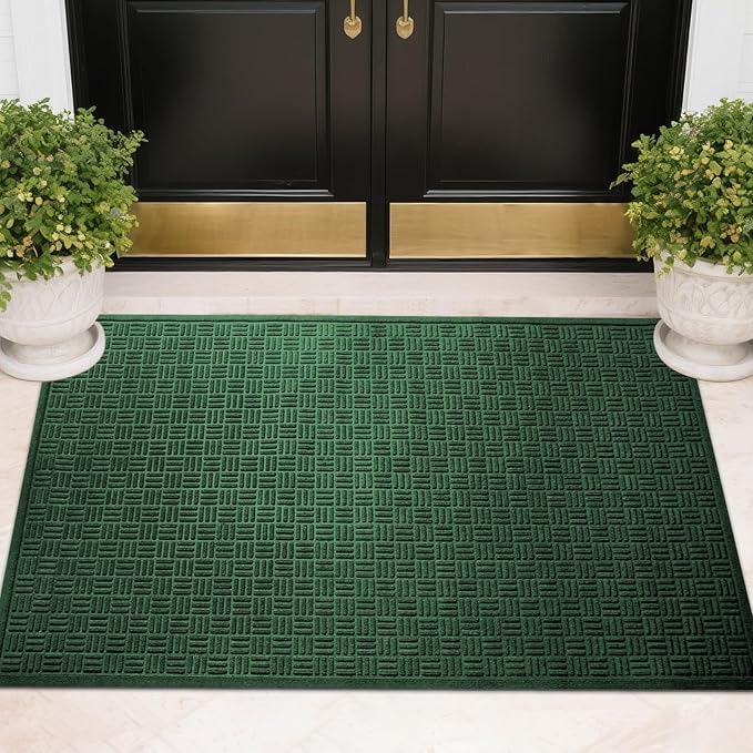 Mibao Front Door Mat Indoor Outdoor Entrance, Dirt Trapping Waterproof All-Season, All-Weather Doormat, Non-Slip Durable Natural Rubber Low Profile Easy Clean Patio Entrance Mat, 61.5" x 36", Green