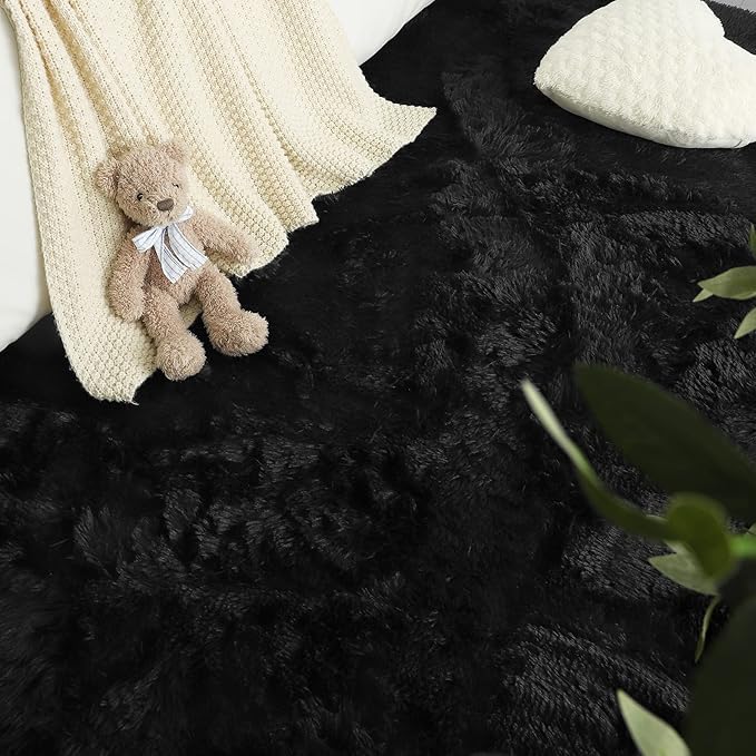 LOCHAS Ultra Soft Indoor Modern Area Rugs Fluffy Living Room Carpets for Children Bedroom Home Decor Nursery Rug 2x8 Feet, Black