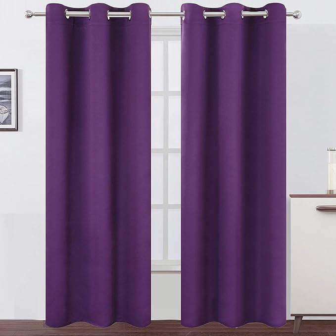 LEMOMO Purple Blackout Curtains 34 x 84 Inch Length/Set of 2 Curtain Panels/Thermal Insulated Room Darkening Blackout Curtains for Bedroom