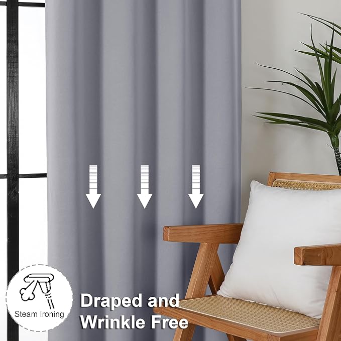 Simplebrand Ava Silver Grey Blackout Curtains for Bedroom, 72 Inch Length 2 Panels, Privacy Thermal Insulated Rod Pocket Window Curtains for Patio French Door, W40 x L72 Inch
