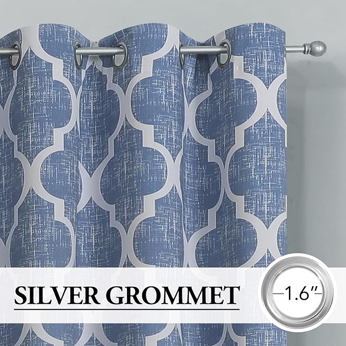 Beauoop 100% Blackout Curtains 84 Inches Long 2 Panels for Bedroom Living Room Blue Moroccan Geo Room Darkening Thermal Insulated Soundproof Grommet Top Window Treatments Drapes, 50x84 Set of 2