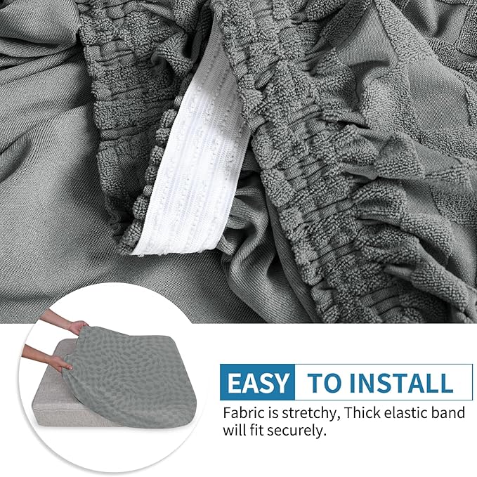 ZNSAYOTX Stretch Cushion Covers for Sofa, Individual Sofa Seat Covers Removable with Elastic Band & Ties, Sectional Couch Cushion Cover Replacement Soft Cozy Washable (3Pc, Light Gray)