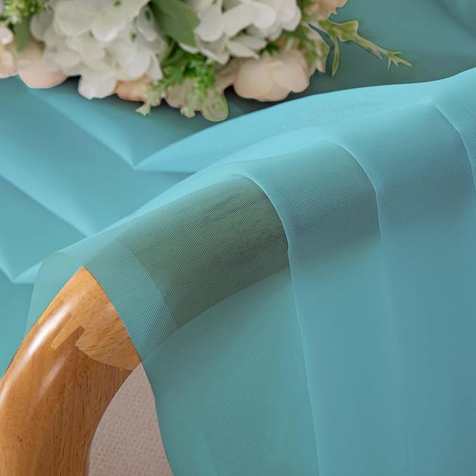 Chyhomenyc Sheer Curtains 54 Inch Long 2 Panels Set, Light Filtering Short Soft Airy Short Cafe Curtains, Modern Rod Pocket for Dinning Living Room Bedroom, Each 42Wx54L in, 2PCS, Aqua