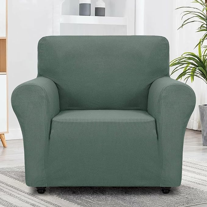 ZNSAYOTX Super Stretch Chair Slipcover Universal Sofa Chair Covers for Living Room Dogs Pet Furniture Protector Spandex Armchair Slipcovers with Anti Slip Foam Sticks (Pea Green, Chair)
