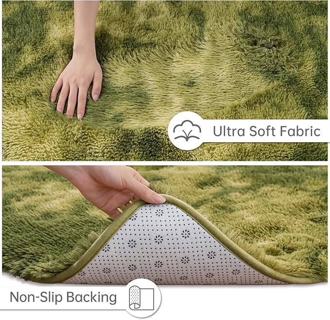 Goideal Fluffy Rug for Bedroom Living Room, 4x6 Green Area Rugs, Faux Fur Shag Modern Carpet Ultra Soft Girls Boys Room Home Decor, Tie-Dyed
